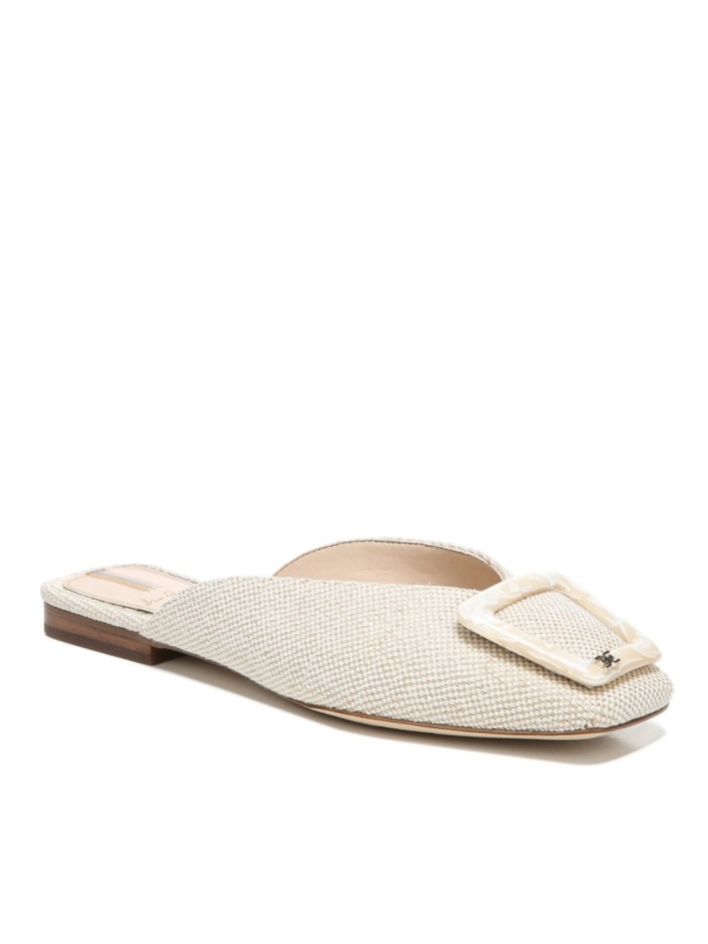 Sam Edelman Neutral Beige Square-Toe Slip-On Mules with Decorative Buckle